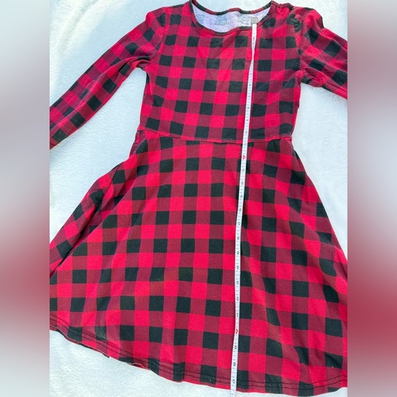 Children's Place Girls Red Buffalo Plaid Dress Size 10/12 L/S Skater Dress - Picture 6 of 8